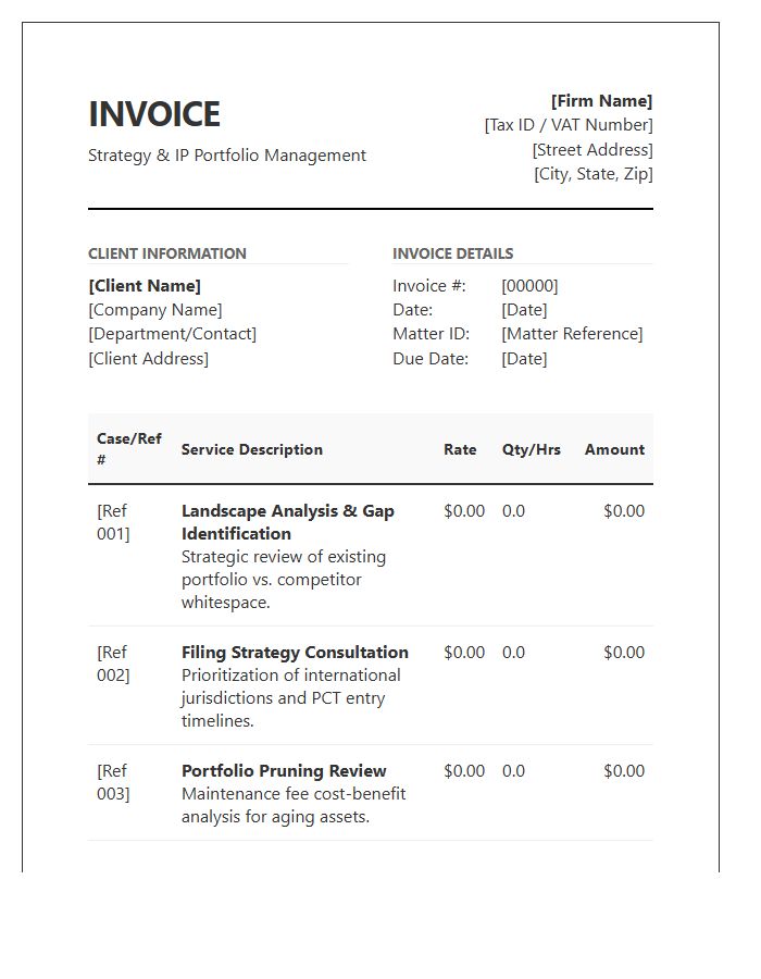 Patent Portfolio Strategy Invoice Template