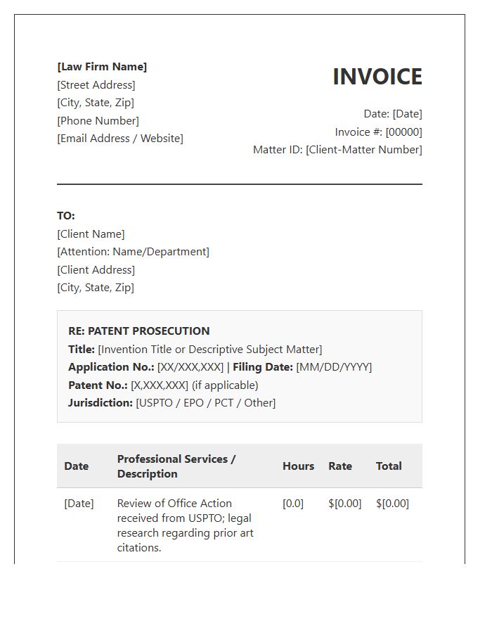 Patent Prosecution Attorney Invoice Template