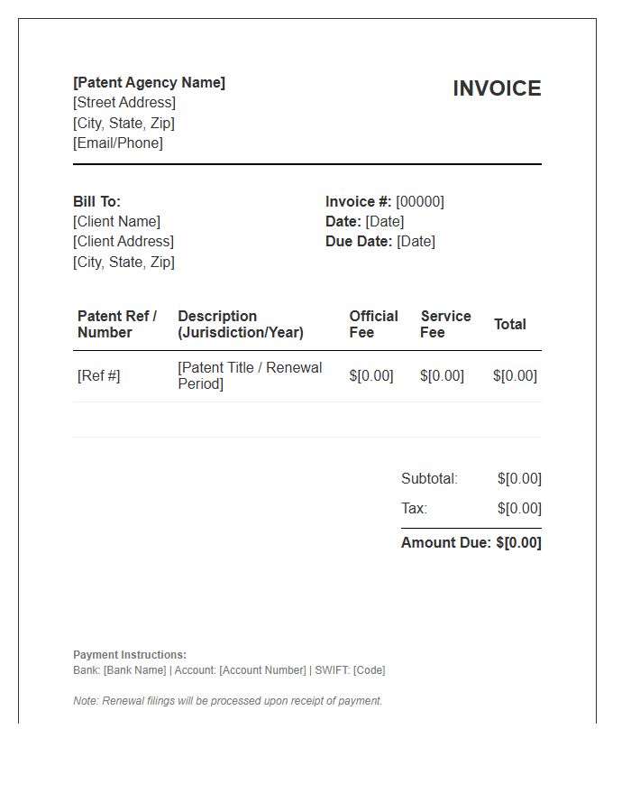 Patent Renewal Service Invoice Template