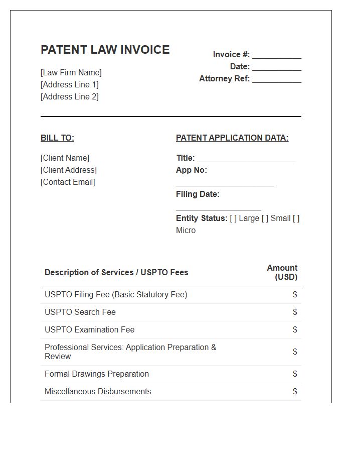 USPTO Patent Filing Invoice Template