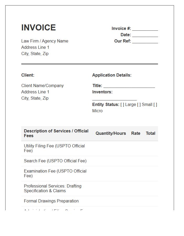 Utility Patent Application Invoice Template