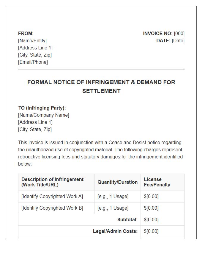 Copyright Infringement Cease And Desist Invoice Template