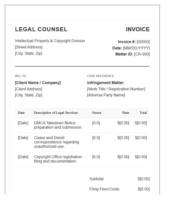 Copyright Protection Legal Invoice Template