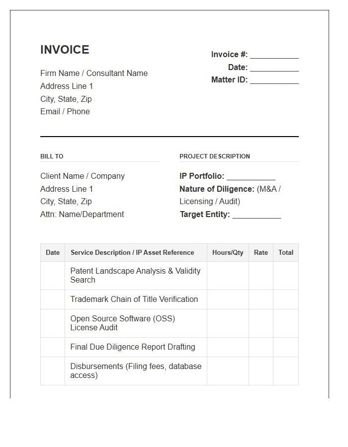 Intellectual Property Due Diligence Invoice Template