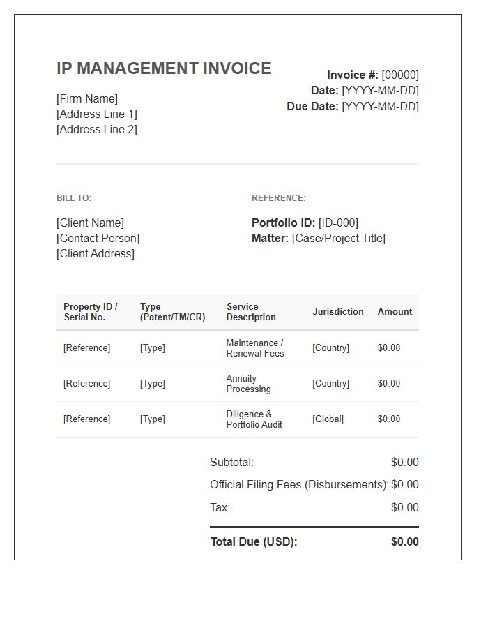 Intellectual Property Portfolio Management Invoice Template