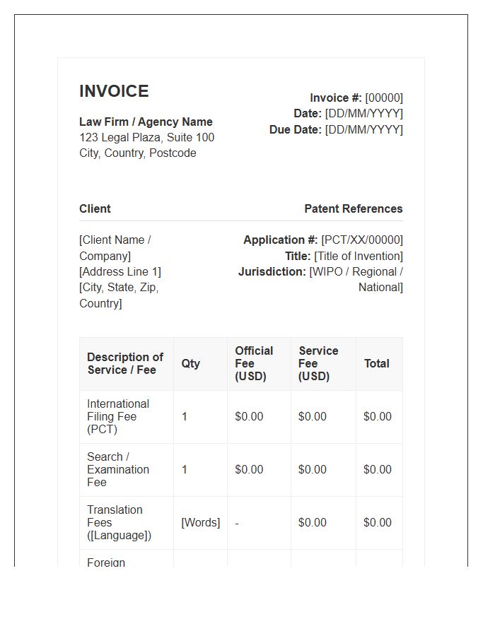 International Patent Filing Invoice Template
