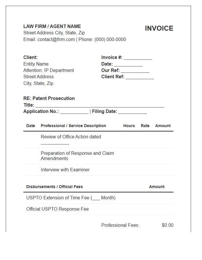 Patent Application Prosecution Invoice Template