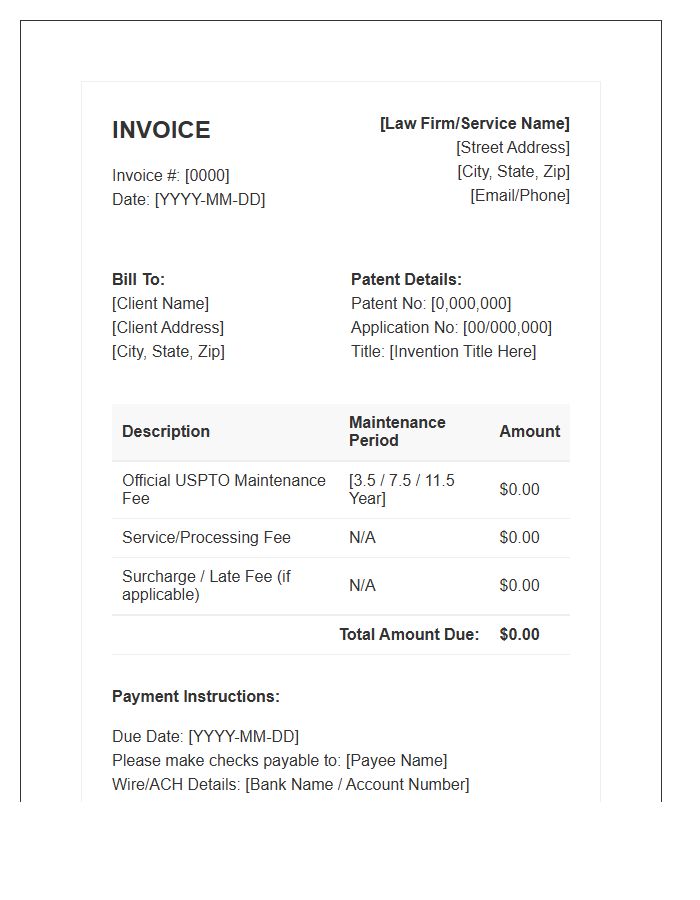 Patent Maintenance Fee Invoice Template