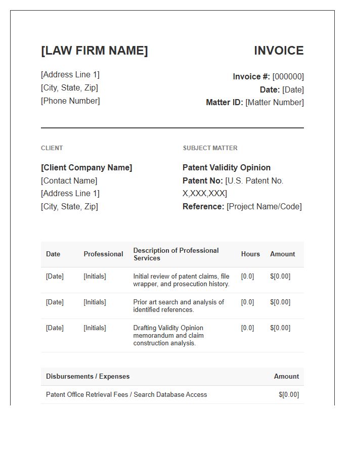 Patent Validity Opinion Legal Invoice Template
