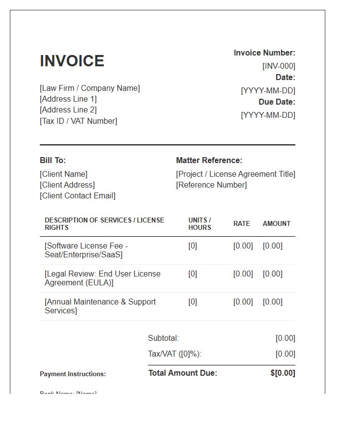 Software Licensing Legal Invoice Template