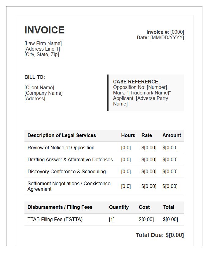 Trademark Opposition Legal Invoice Template