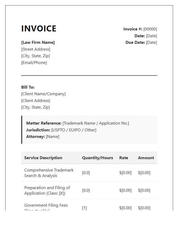 Trademark Registration Legal Services Invoice Template