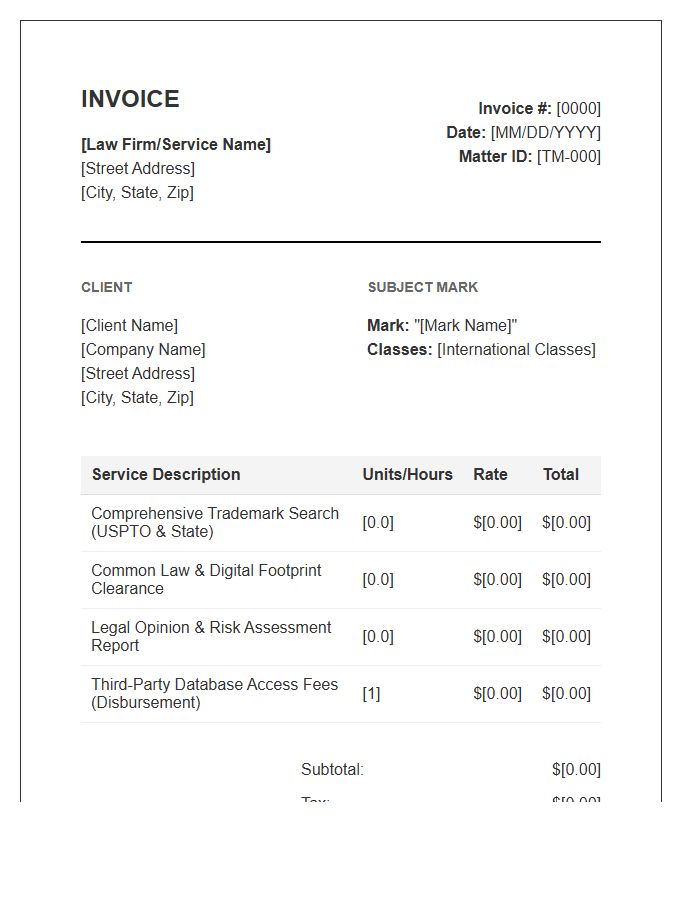 Trademark Search And Clearance Invoice Template