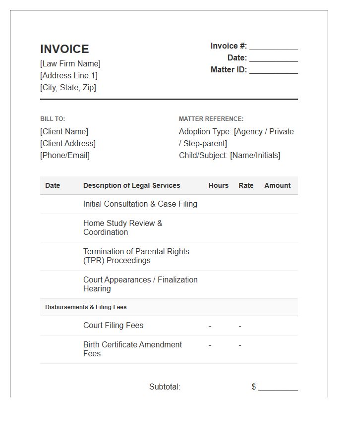 Adoption Legal Services Invoice Template