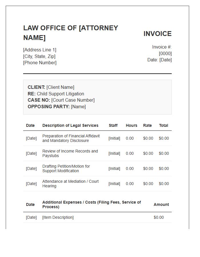Child Support Litigation Invoice Template