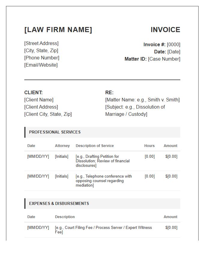 Comprehensive Family Law Firm Invoice Template