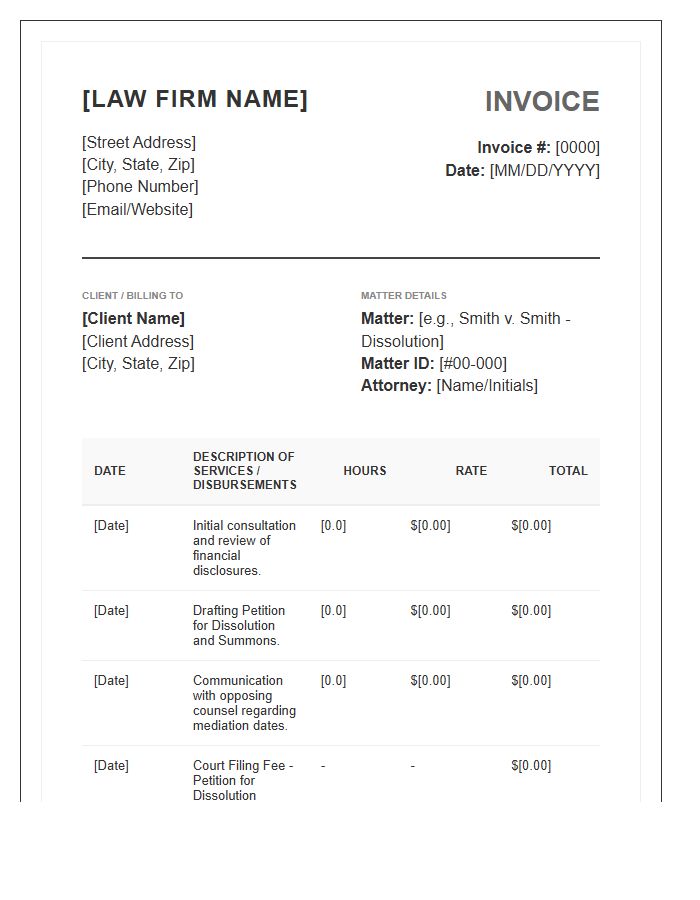 Detailed Family Law Service Invoice Template