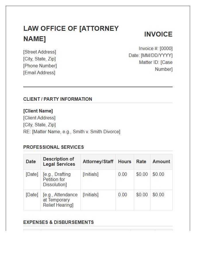Domestic Relations Attorney Invoice Template