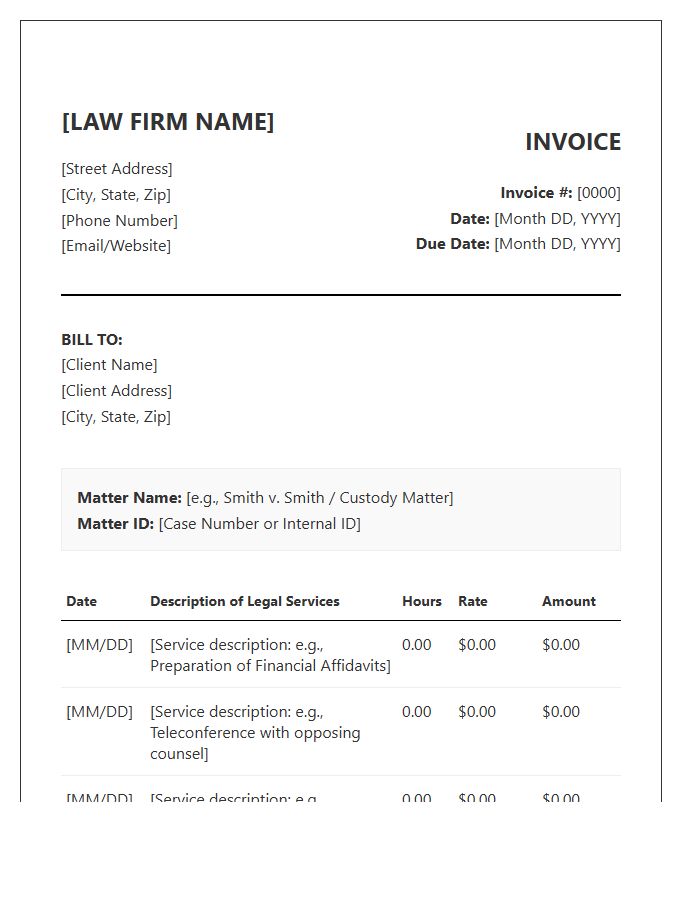 Hourly Rate Family Law Invoice Template