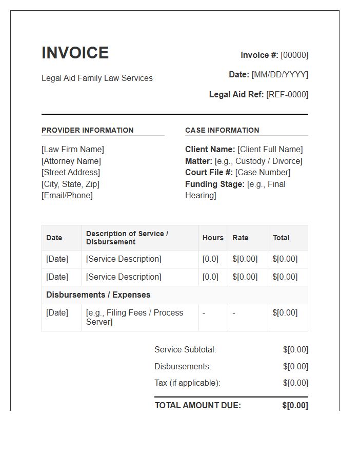 Legal Aid Family Law Invoice Template