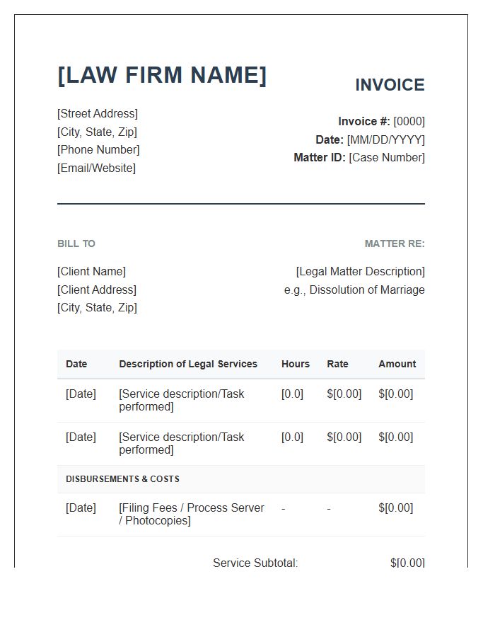 Official Family Law Firm Invoice Template