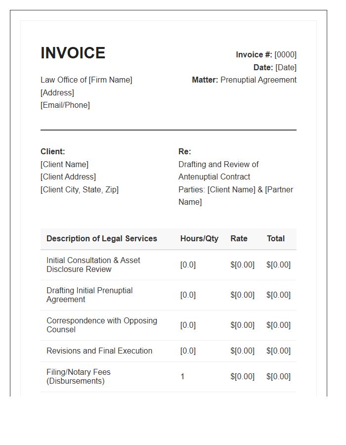 Prenuptial Agreement Drafting Invoice Template