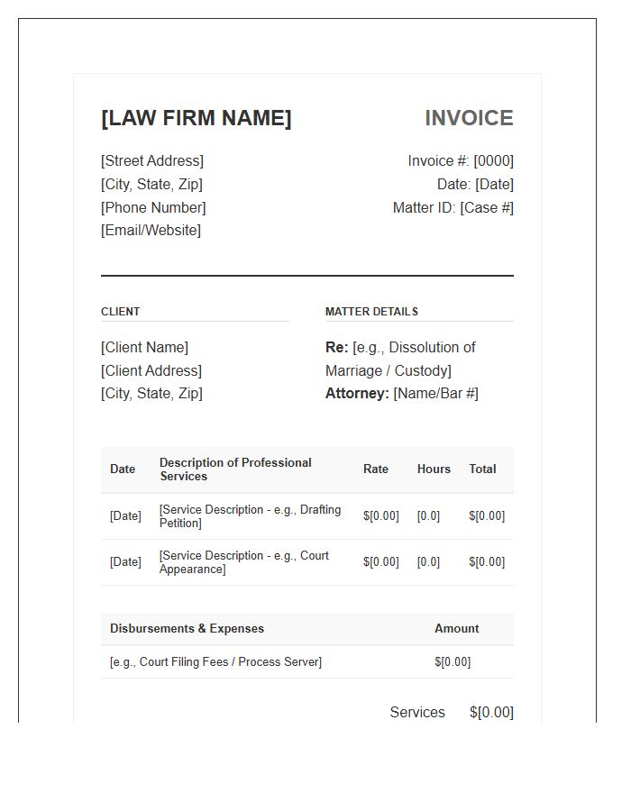 Private Practice Family Lawyer Invoice Template