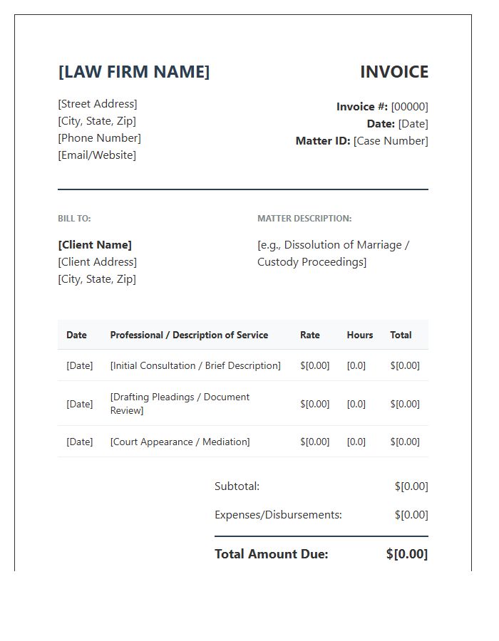 Professional Family Law Invoice Template