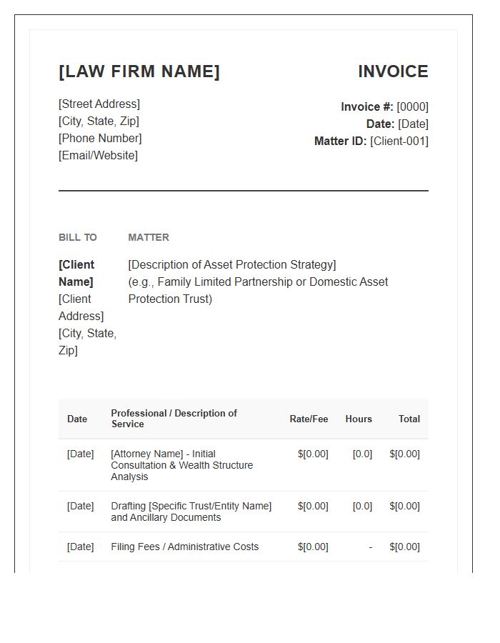 Asset Protection Attorney Invoice Template