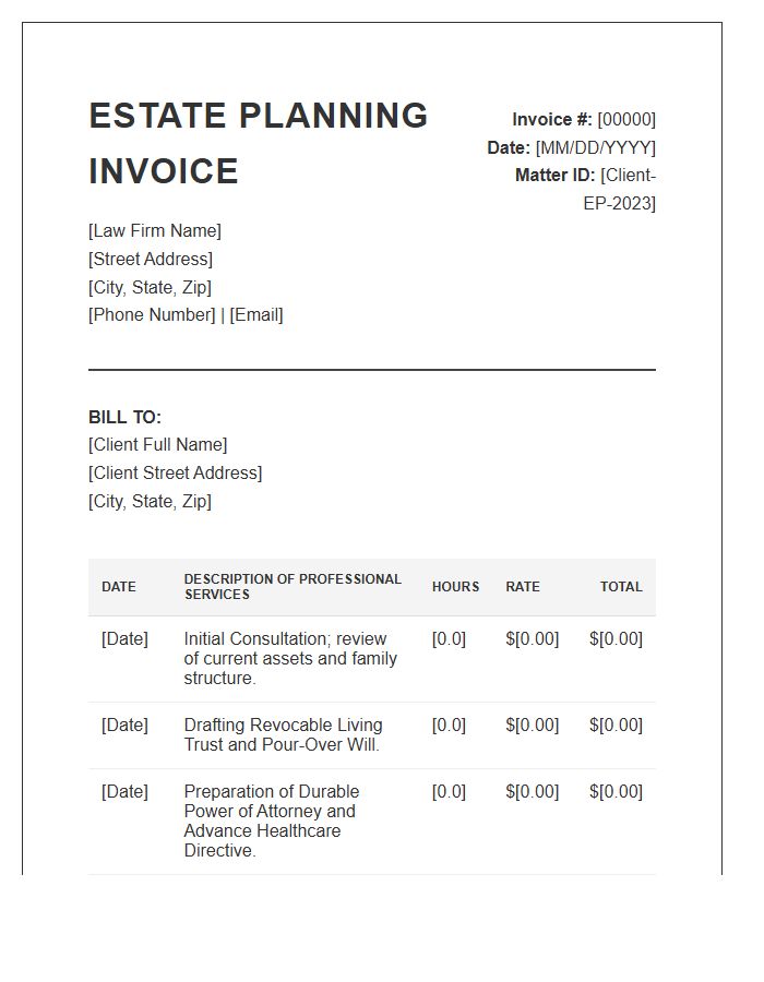 Detailed Estate Planning Attorney Invoice Template