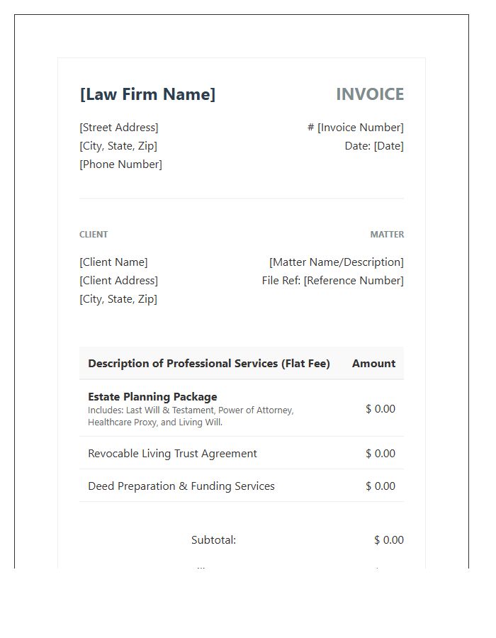 Flat Fee Estate Planning Invoice Template