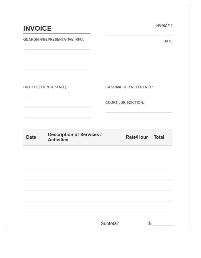 Guardian Representation Invoice Template