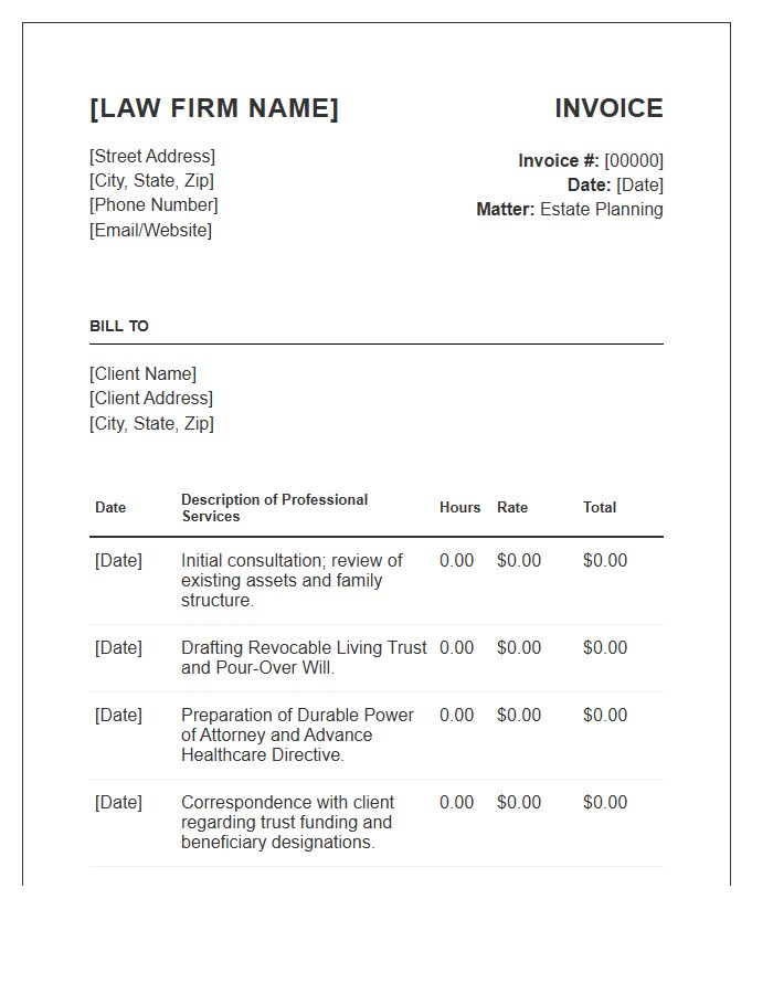 Hourly Rate Estate Planning Invoice Template