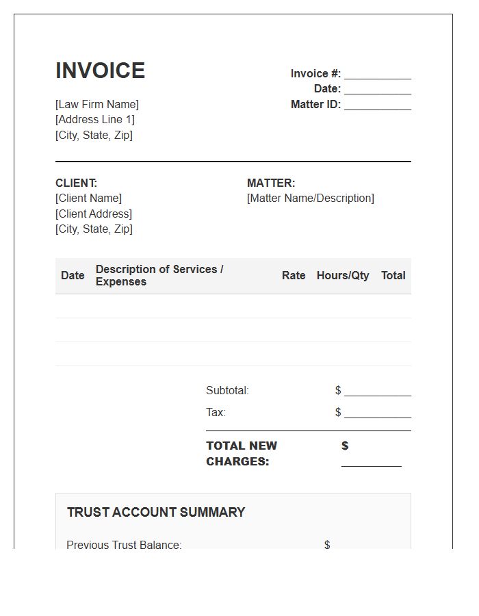 Trust Accounting Attorney Invoice Template