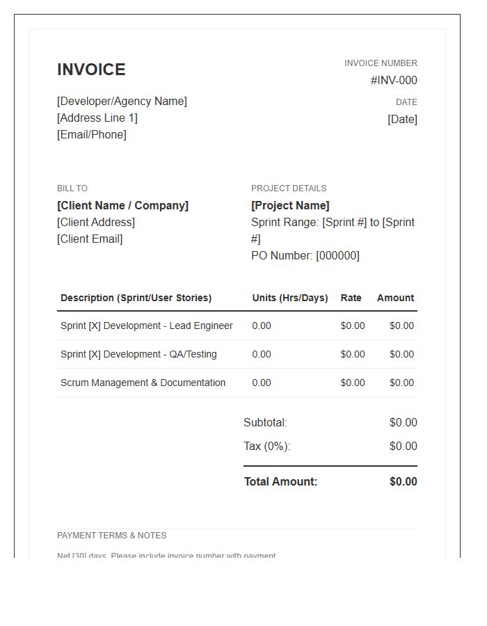 Agile Software Development Contract Invoice Template