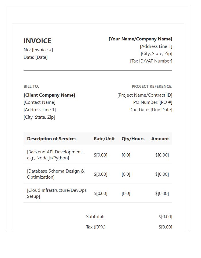Backend Software Development Contract Invoice Template
