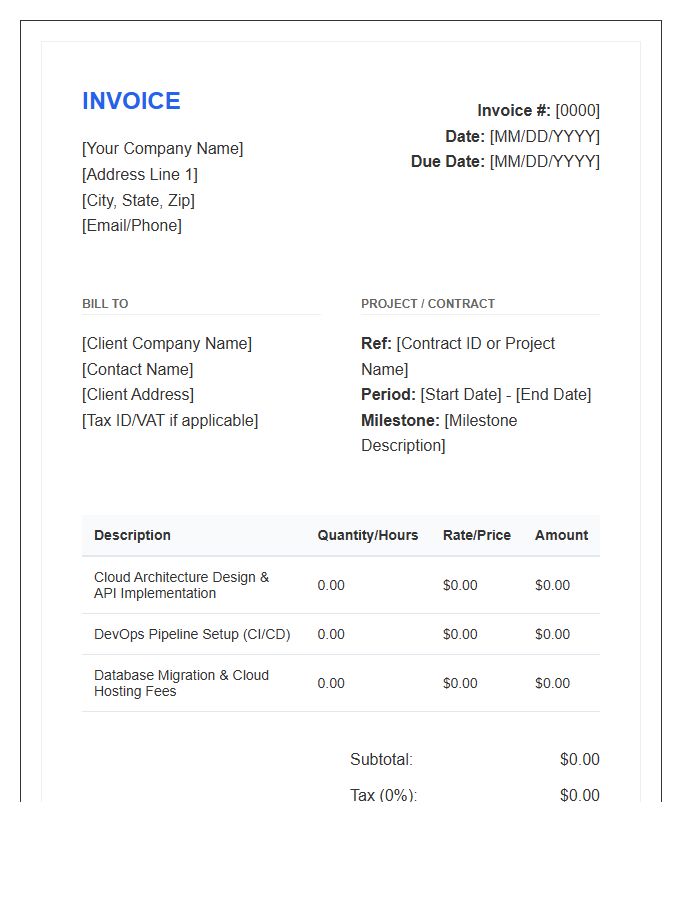 Cloud Software Development Contract Invoice Template