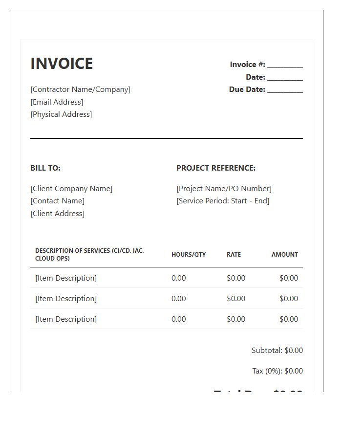 DevOps Software Development Contract Invoice Template