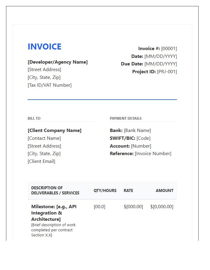 Enterprise Software Development Contract Invoice Template