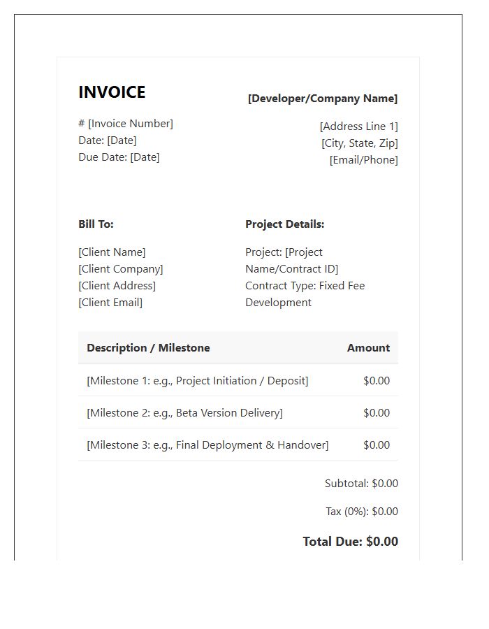 Fixed Fee Software Development Contract Invoice Template