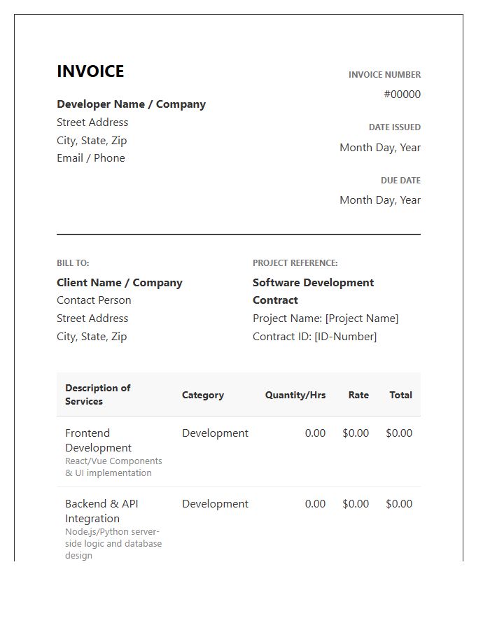 Full Stack Software Development Contract Invoice Template