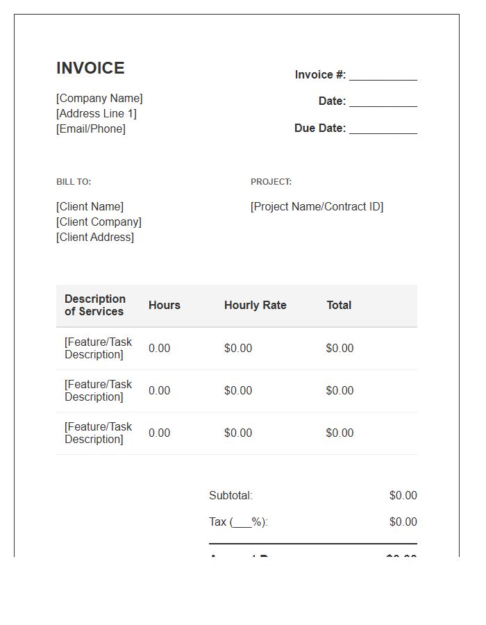 Hourly Rate Software Development Contract Invoice Template