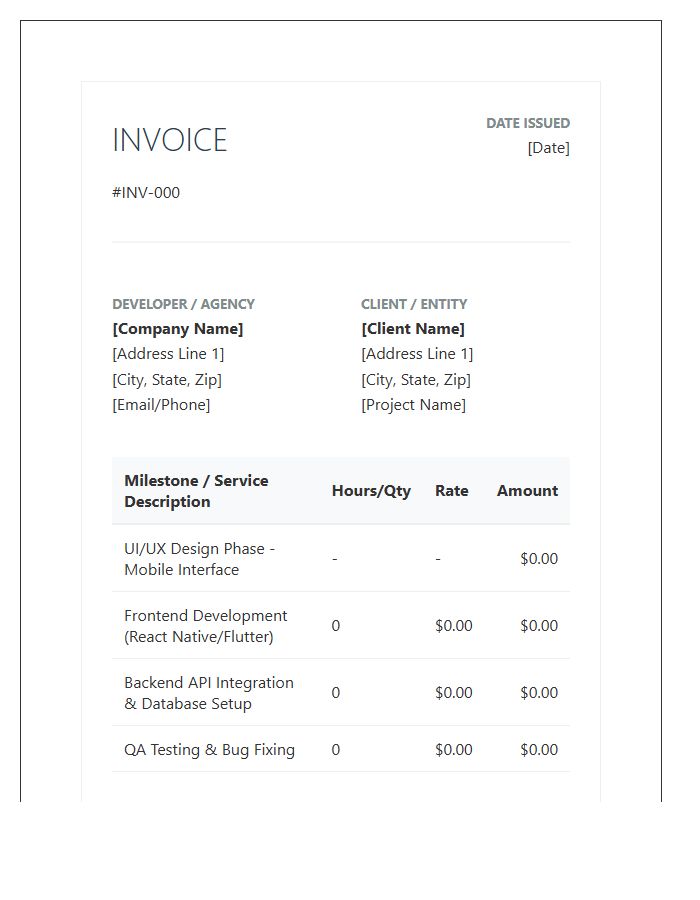 Mobile App Development Contract Invoice Template