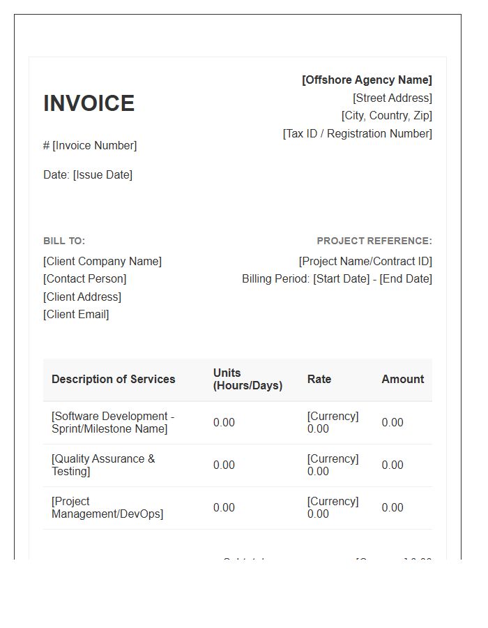 Offshore Software Development Contract Invoice Template