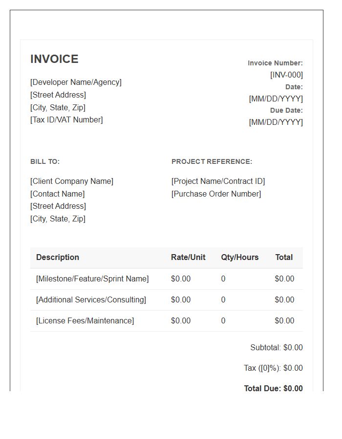 Outsourced Software Development Contract Invoice Template