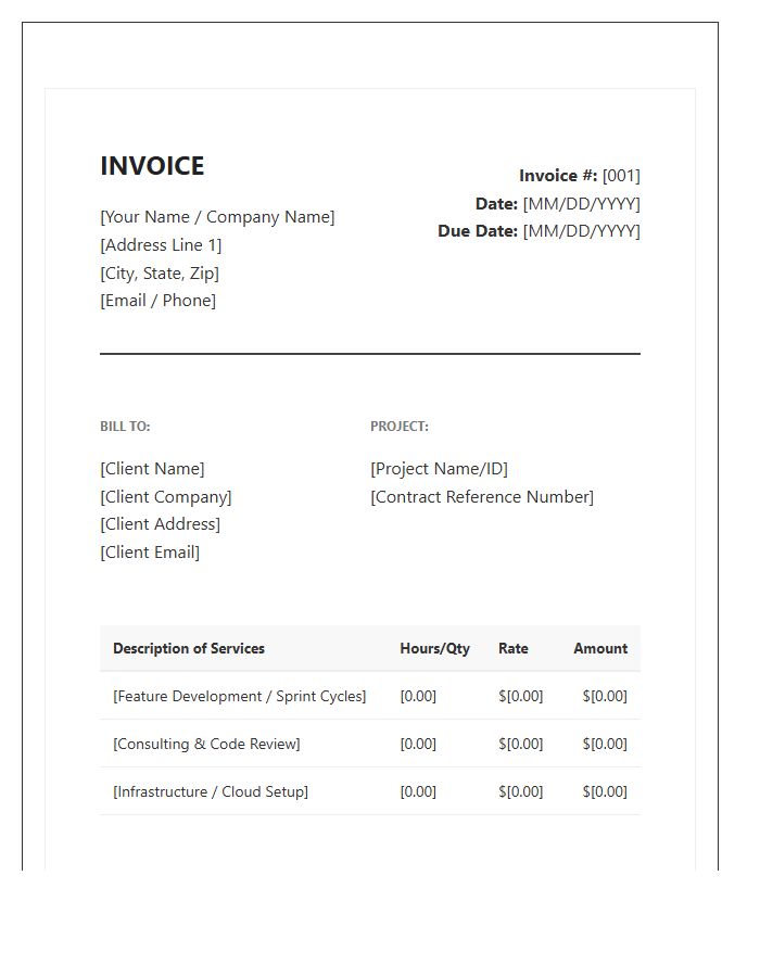 Professional Software Engineering Contract Invoice Template