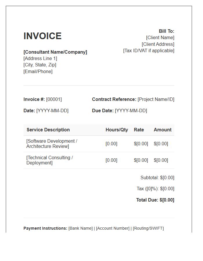 Software Consultant Service Contract Invoice Template
