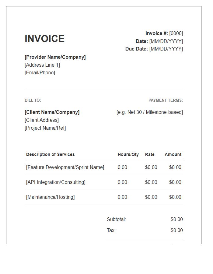 Software Development Service Contract Invoice Template