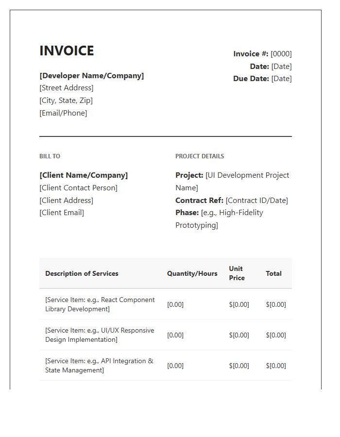 User Interface Software Development Contract Invoice Template