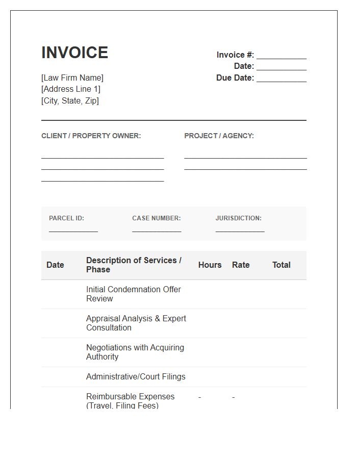 Eminent Domain Legal Service Invoice Template